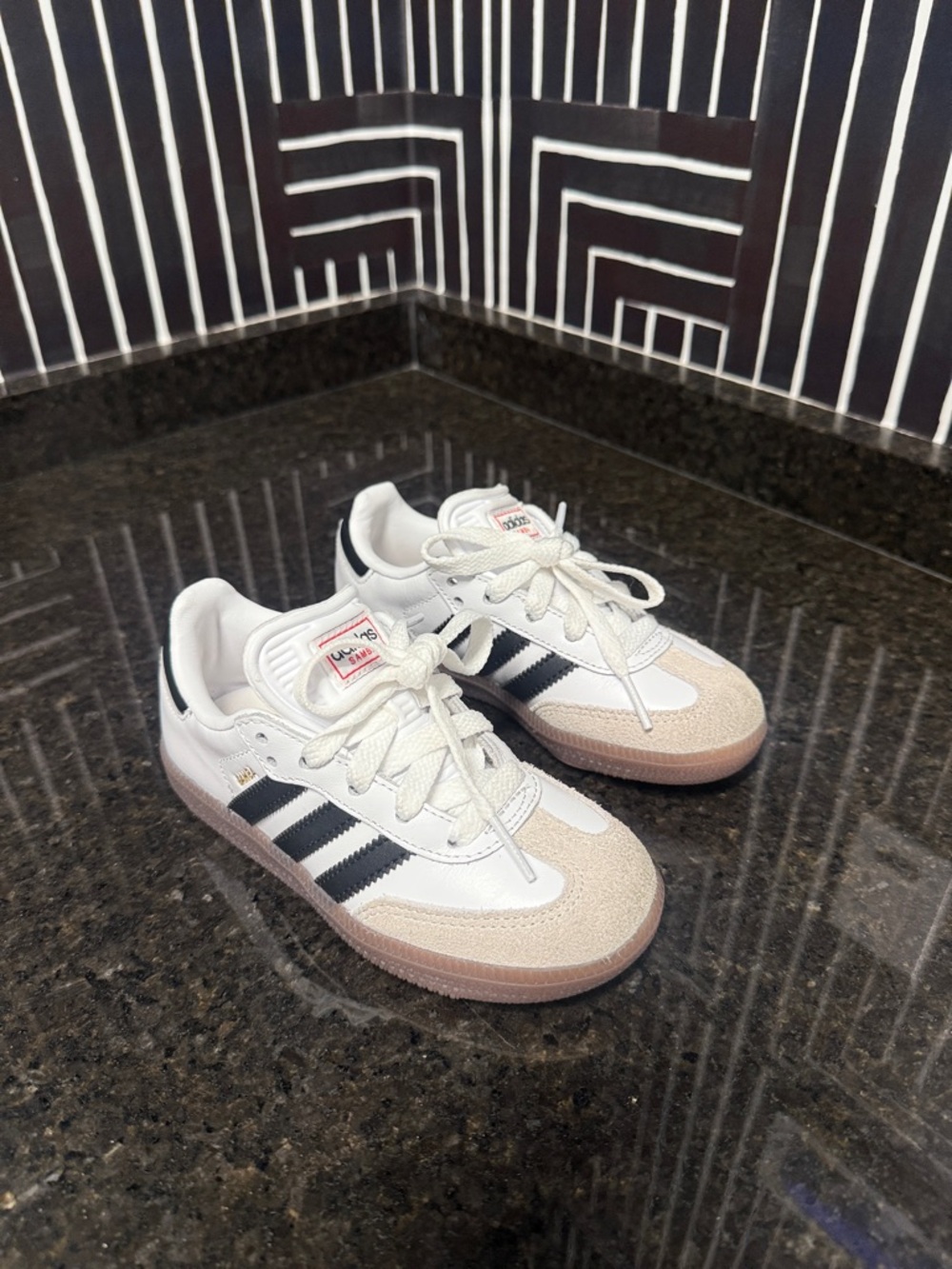 adidas White Black and Beige Samba-Inspired Sneakers